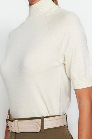 Moda Dik Yaka Triko Slim Düz Desen Casual Günlük Regular Kısa Kol Bluz