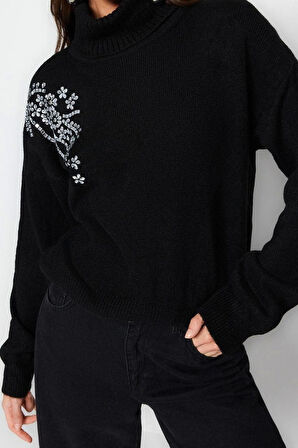 Kadın Modern Tarz Rahat Uzun Balıkçı Yaka Düz Kol Regular Triko Kazak