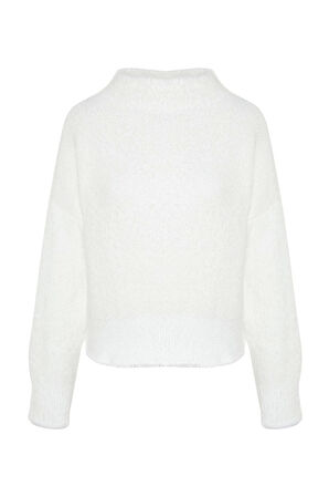 Stil Modern Kadın Regular Standart Kol Dik Yaka Tüylü Sakal İplikli Triko Kazak