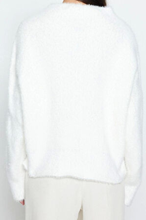 Stil Modern Kadın Regular Standart Kol Dik Yaka Tüylü Sakal İplikli Triko Kazak