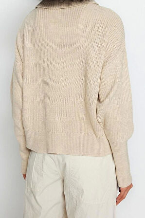 Kadın Modern Tarz Oversize Devrik Yaka Regular Triko Hırka