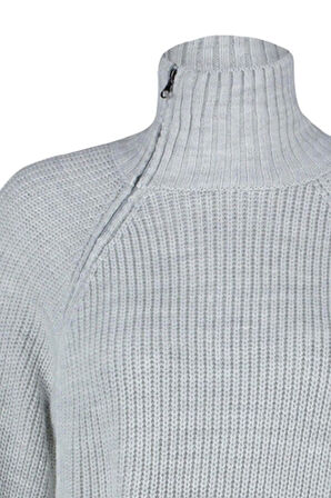 Stil Modern Kadın Regular Standart Kol Dik Yaka Fermuar Detaylı Triko Kazak