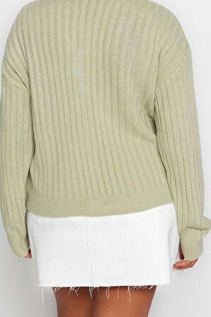 Büyük Beden Kadın Modern Tarz Rahat Uzun Gömlek Yaka Düz Kol Regular Triko Hırka