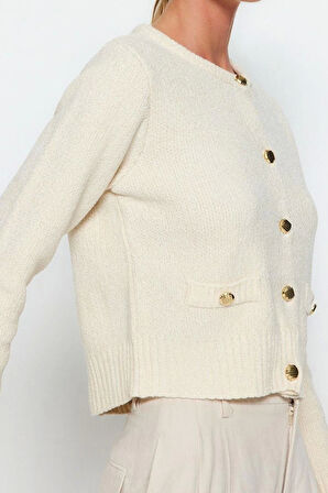 Kadın Modern Tarz Regular Bisiklet Yaka Crop Triko Hırka