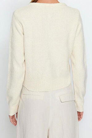 Kadın Modern Tarz Regular Bisiklet Yaka Crop Triko Hırka