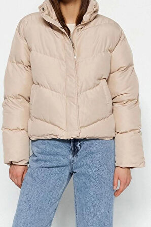 Tasarım Düz Astarlı Yaka Standart Regular Dik Kadın Regular Su İtici Şişme Mont