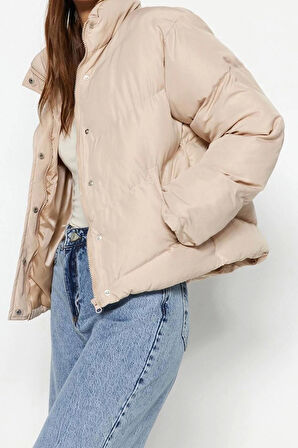 Tasarım Düz Astarlı Yaka Standart Regular Dik Kadın Regular Su İtici Şişme Mont