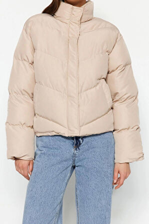 Tasarım Düz Astarlı Yaka Standart Regular Dik Kadın Regular Su İtici Şişme Mont