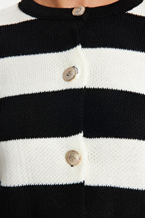 Stil Modern Kadın Regular Standart Kol Bisiklet Yaka Çizgili Basic Triko Hırka