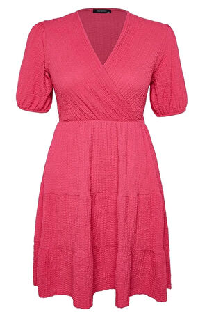 Moda Rahat Casual Günlük Bürümcük Örme Kruvaze Kısa Kol Skater Mini Boy Büyük Beden Elbise