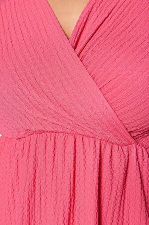 Moda Rahat Casual Günlük Bürümcük Örme Kruvaze Kısa Kol Skater Mini Boy Büyük Beden Elbise