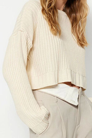 Stil Modern Kadın Crop Standart Kol Bisiklet Yaka Süper Triko Kazak