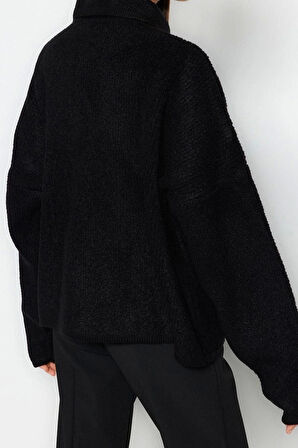 Kadın Modern Tarz Oversize Polo Yaka Regular Triko Hırka