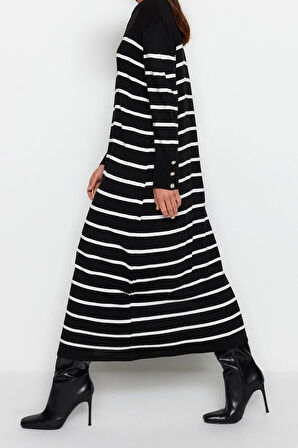 Moda Regular Casual Günlük Çift Plaka Triko Bisiklet Yaka Uzun Kol Shift Maxi Boy Tesettür Elbise