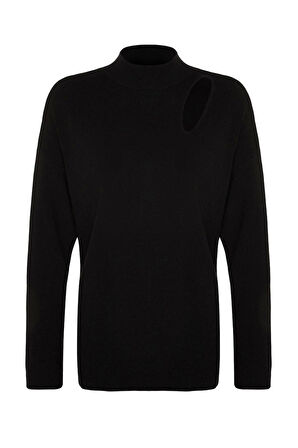 Stil Modern Kadın Regular Standart Kol Bisiklet Yaka Geniş Kalıp Pencere Cut Out Triko Kazak