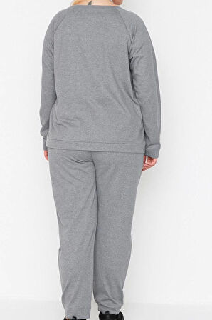 Tarz Rahat Büyük Beden Uzun Kollu Lastikli Paça Baskılı Pamuklu Örme Pijama Takımı