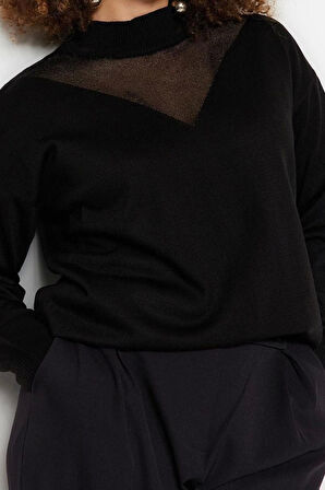 Büyük Beden Kadın Modern Tarz Rahat Uzun V Yaka Düz Kol Regular Triko Kazak