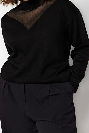 Büyük Beden Kadın Modern Tarz Rahat Uzun V Yaka Düz Kol Regular Triko Kazak