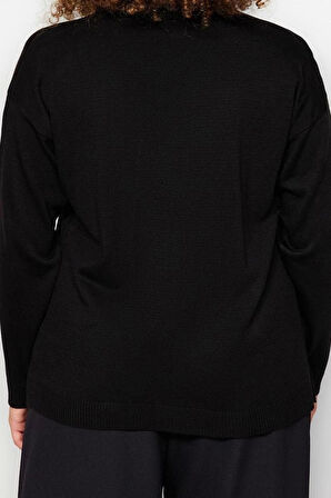 Büyük Beden Kadın Modern Tarz Rahat Uzun V Yaka Düz Kol Regular Triko Kazak