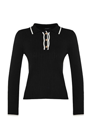 Stil Modern Kadın Regular Standart Kol Polo Yaka Premium Özel İplik Triko Kazak