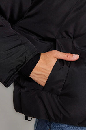 Tasarım Düz Astarlı Yaka Standart Oversize Dik Kadın Oversize Su İtici Şişme Kapitone Mont