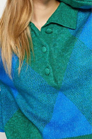 Stil Modern Kadın Regular Düşük Kol Polo Yaka Geniş Kalıp Yumuşak Dokulu Triko Kazak