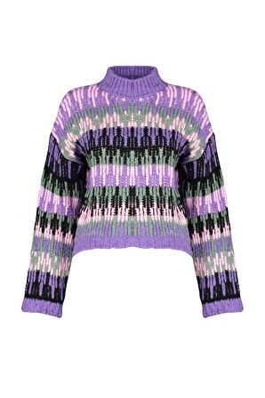 Stil Modern Kadın Crop Düşük Kol Dik Yaka Yumuşak Dokulu Kalın Triko Kazak