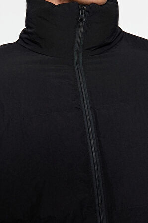 Tasarım Düz Astarlı Yaka Standart Bol Dik Unisex Oversize Fit Dik Yaka Şişme Kışlık Mont