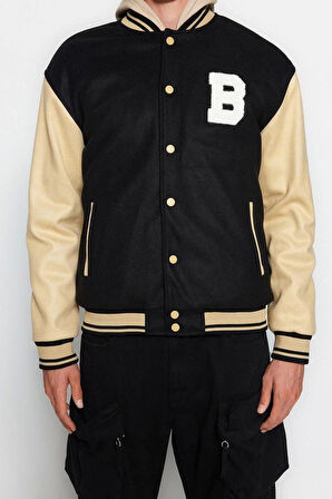 Tasarım Düz Astarlı Yaka Standart Regular Bomber Unisex Regular Fit Bomber Yaka Kolej Kışlık Mont