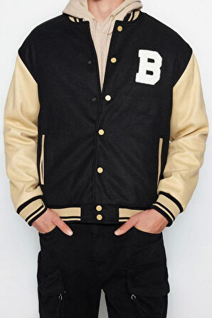 Tasarım Düz Astarlı Yaka Standart Regular Bomber Unisex Regular Fit Bomber Yaka Kolej Kışlık Mont