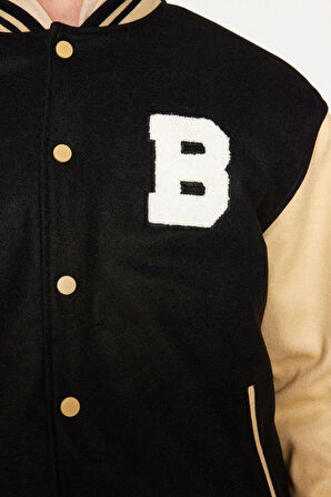 Tasarım Düz Astarlı Yaka Standart Regular Bomber Unisex Regular Fit Bomber Yaka Kolej Kışlık Mont