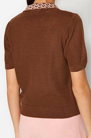 Stil Kadın Yaka Desenli Bluz Regular Triko Regular Kalıp