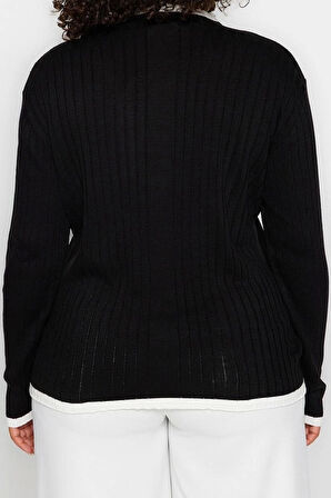 Büyük Beden Kadın Modern Tarz Rahat Uzun Dik Yaka Düz Kol Regular Triko Kazak