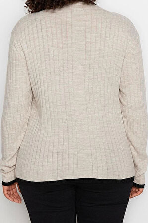 Büyük Beden Kadın Modern Tarz Rahat Uzun Dik Yaka Düz Kol Regular Triko Kazak