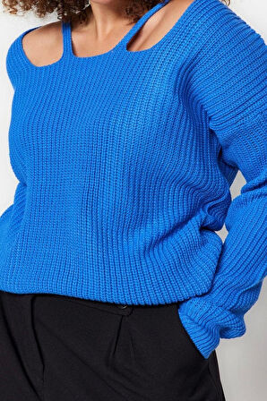 Büyük Beden Kadın Modern Tarz Rahat Uzun Kare Yaka Düz Kol Regular Triko Kazak