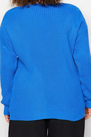 Büyük Beden Kadın Modern Tarz Rahat Uzun Kare Yaka Düz Kol Regular Triko Kazak