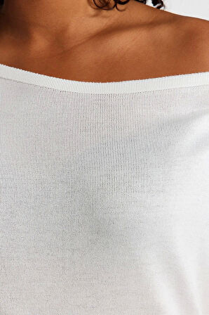 Büyük Beden Kadın Modern Tarz Rahat Uzun Carmen Yaka Düz Kol Regular Triko Kazak