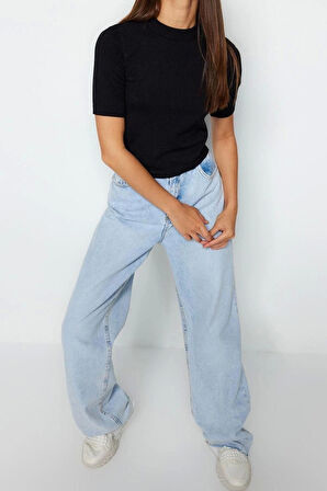 Moda Bisiklet Yaka Triko Regular Düz Desen Casual Günlük Crop Kısa Kol Bluz
