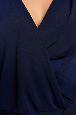 Moda Büyük Beden Kruvaze Örme Regular Düz Desen Casual Günlük Regular Uzun Kol Bluz