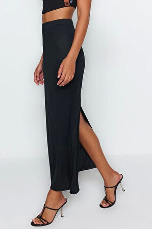 Moda Regular Düz Desen Günlük Maxi Boy Maxi Yüksek Bel Esnek Örme Etek