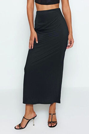 Moda Regular Düz Desen Günlük Maxi Boy Maxi Yüksek Bel Esnek Örme Etek