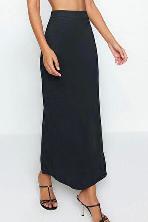 Moda Regular Düz Desen Günlük Maxi Boy Maxi Yüksek Bel Esnek Örme Etek