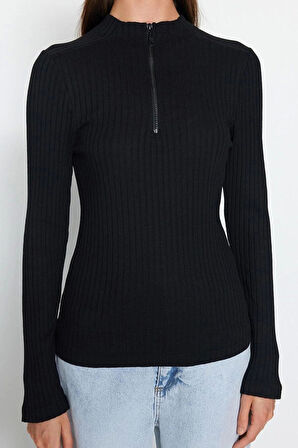 Stil Kadın Fitted Vücuda Oturan Fitilli Esnek Bluz Regular Örme Regular Kalıp