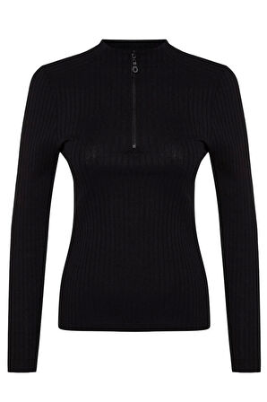 Stil Kadın Fitted Vücuda Oturan Fitilli Esnek Bluz Regular Örme Regular Kalıp