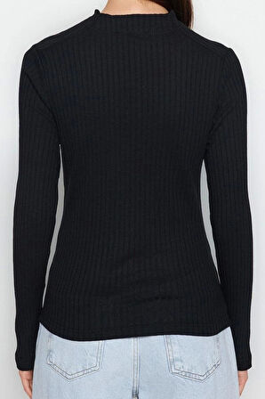 Stil Kadın Fitted Vücuda Oturan Fitilli Esnek Bluz Regular Örme Regular Kalıp