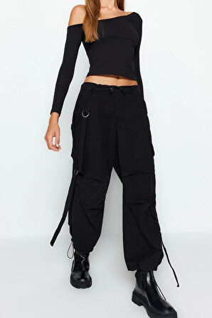 Moda Asimetrik Yaka Örme Slim Düz Desen Casual Günlük Crop Uzun Kol Bluz