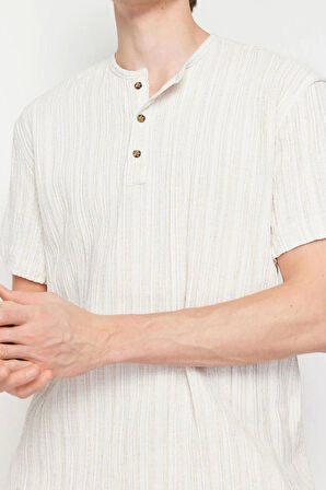 Moda Erkek Bisiklet Yaka Düz Desen Günlük Keten İçerikli Oversize Fit Gömlek