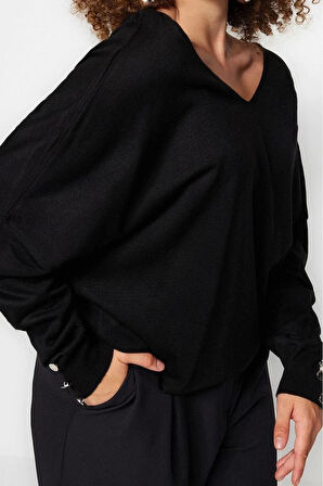 Büyük Beden Kadın Modern Tarz Rahat Uzun V Yaka Düz Kol Regular Triko Kazak