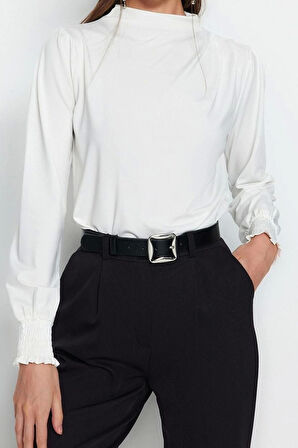 Stil Kadın Fit Gipe Detaylı Esnek Bluz Regular Örme Regular Kalıp