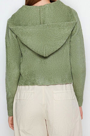 Kadın Modern Tarz Regular Kapüşonlu Crop Triko Hırka